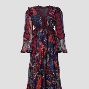 Farm Rio Blue Tropical Shine Printed Maxi Dress Women’s Size S